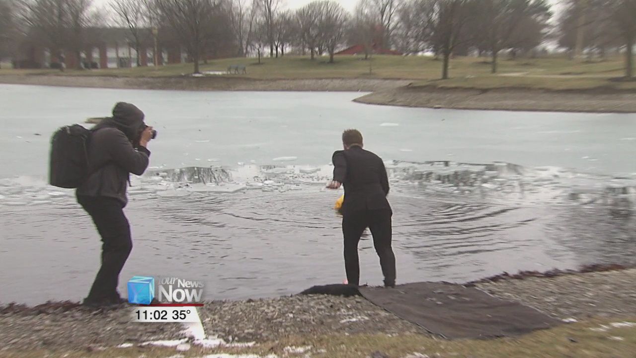 Delta Sigma Phi at ONU jumps into frozen pond for the Alzheimer's Association